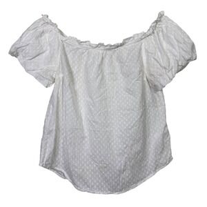 Maeve Anthropologie Shirt 8 White Swiss Dot‎ Off Shoulder Puff Sleeve Blouse